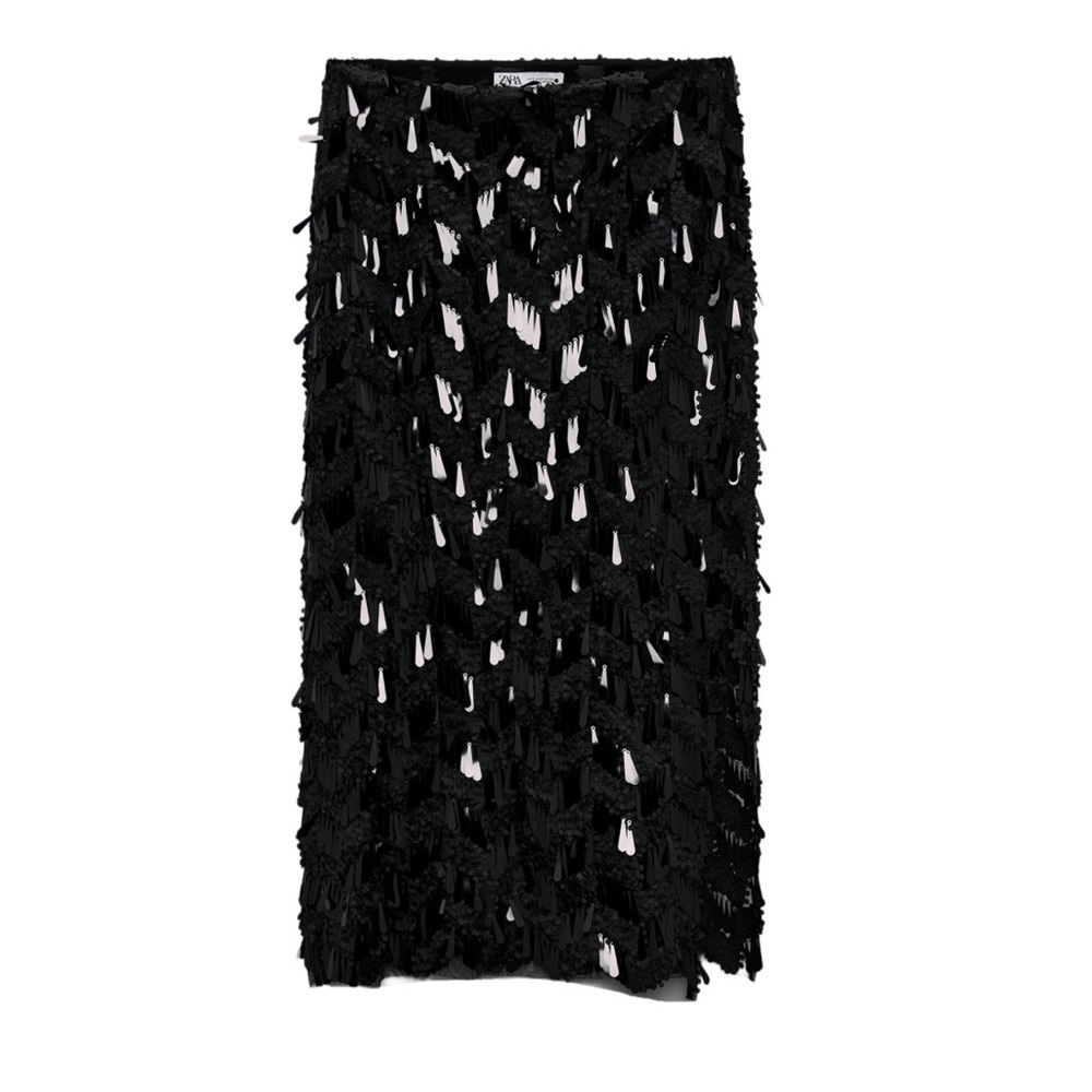 Zara Black Fringe Pencil Skirt